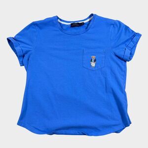 POLO RALPH LAUREN Bear Pocket T-Shirt Womens XS Blue Short Sleeve Preppy Cotton